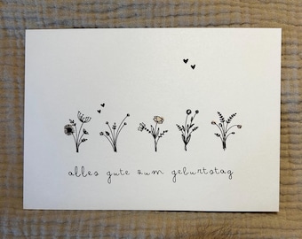 Postcard with flowers, best wishes, birthday gift, gift idea, children's birthday, birthday present, greeting card, birthday card