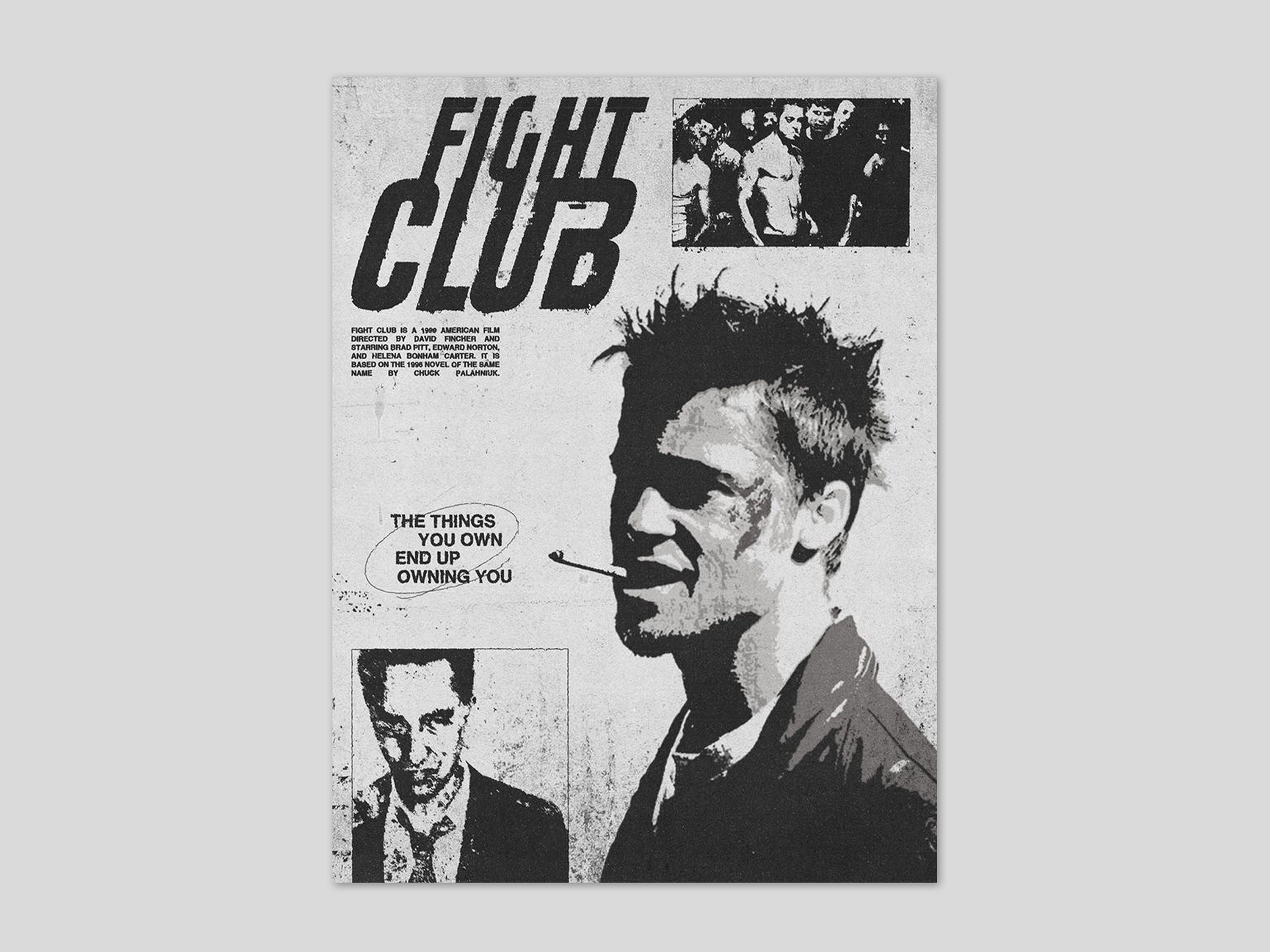 American Psycho Poster Vintage Movie Posters Fight Club Wall Art 90s  Classic Film Pictures for Bedroom Wall Decor Unframed 16x24 inch