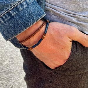 Men&#39;s/Mixed elastic leather and fine stone bracelet IBIZA