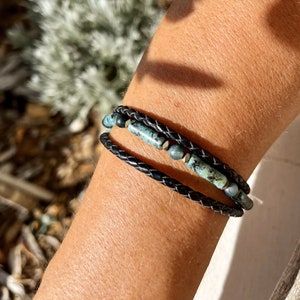 Men&#39;s/Mixed elastic leather and fine stone bracelet IBIZA