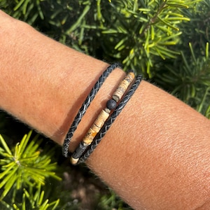 Men&#39;s/Mixed elastic leather and fine stone bracelet IBIZA