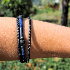 Men&#39;s/Mixed elastic leather and fine stone bracelet IBIZA