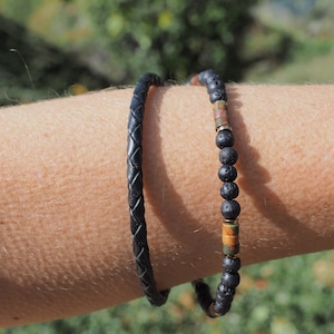Men&#39;s/Mixed elastic leather and fine stone bracelet IBIZA