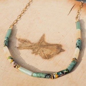 Fine semi-precious stone and stainless steel necklace