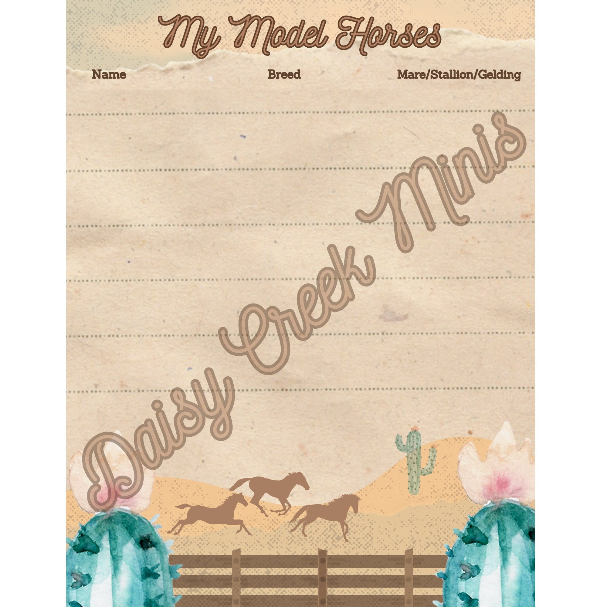 Western Model Horse Record Page Printable - Etsy