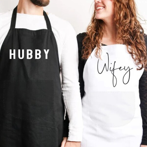 Hubby & Wifey Aprons Black And white BrideToBe Bride Wedding Gift