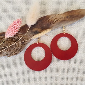 Earrings * Round * Hanging * Leather * Circles * Hypoallergenic * Round Earring * Chestnut Red *