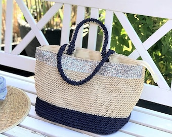 Schultertasche / Tragetasche / Strandtasche mit Pailletten im maritimen Look