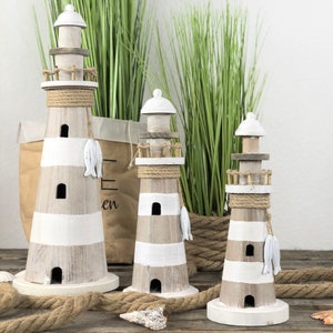 Decorative wooden lighthouse, two sizes available of 29 cm and 35 cm, wooden lighthouse maritime decoration