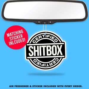 Certified Shitbox Funny Air Freshener + Vinyl Sticker Fragrance Scent Car Accessory Pack Funny QR Code Stickers