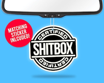 Funny "Certified Shitbox" Air Freshener with Vinyl Sticker
