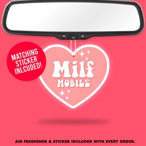 Milf Mobile Funny Air Freshener + Vinyl Sticker Fragrance Scent Car Accessory Pack Funny Retro Stickers