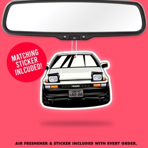 AE86 Trueno JDM Air Freshener + Vinyl Sticker Fragrance Scent Car Accessory Pack Funny Car Enthusiast Toyota Sticker