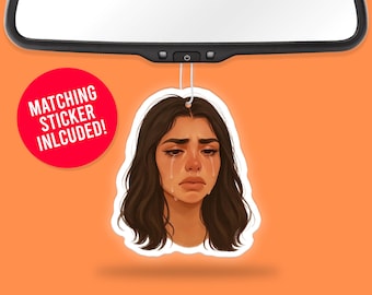 Désodorisant dessin animé Huda + autocollant en vinyle, accessoire de voiture amusant