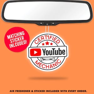Youtube Mechanic Funny Air Freshener + Vinyl Sticker Fragrance Scent Car Accessory Pack Funny Stickers