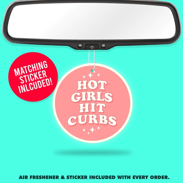 Hot Girls Hit Curbs Funny Air Freshener + Vinyl Sticker Fragrance Scent Car Accessory Pack Funny QR Code Stickers