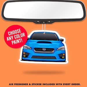 Subaru WRX STI Custom Cartoon Air Freshener + Vinyl Sticker Fragrance Scent Car Accessory Pack Funny Car Enthusiast WRX *Pick Any Color*