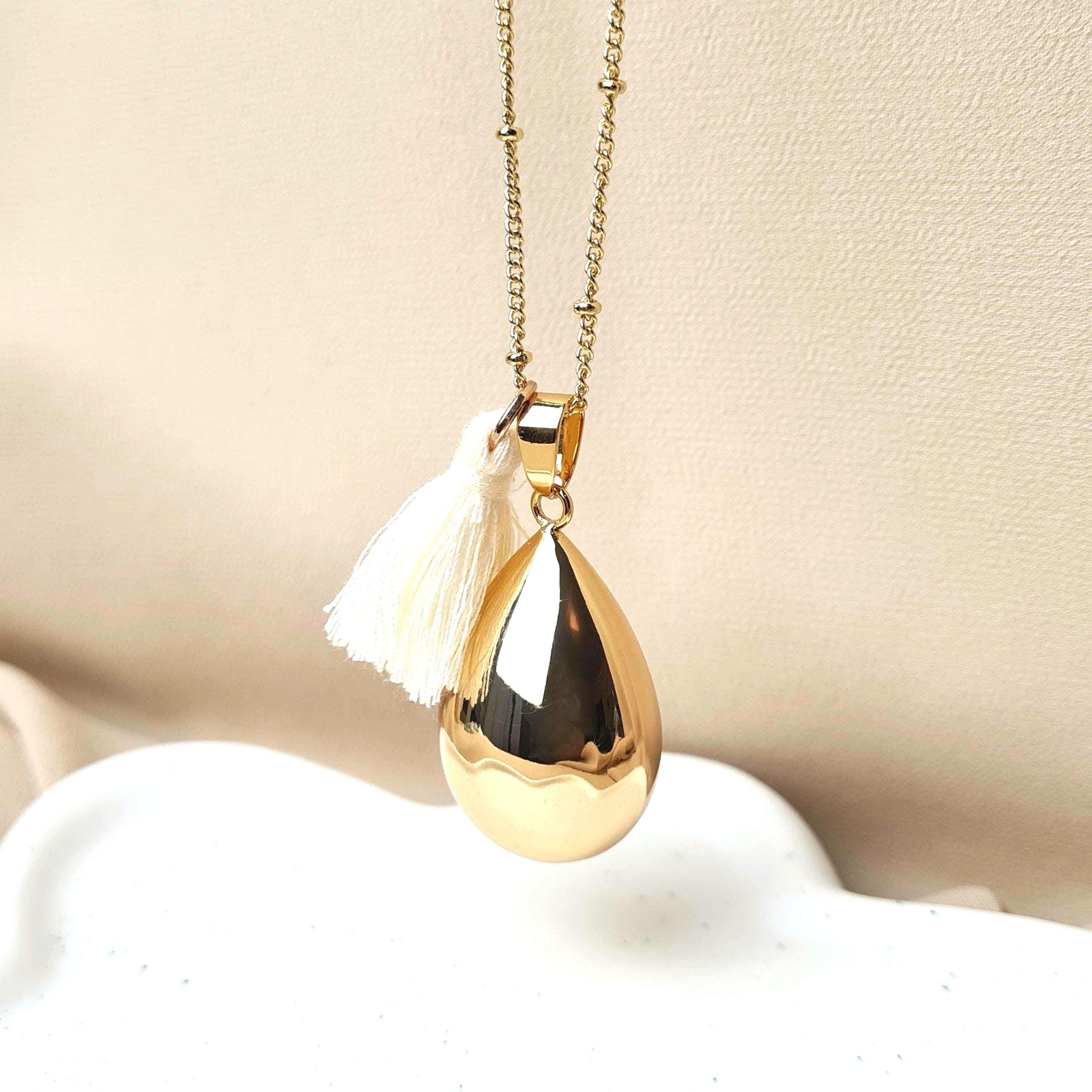 Gold-plated Pregnancy Bola in teardrop shape, pompom pendant & chain of your choice, personalized bola, pregnant woman necklace, gift for her