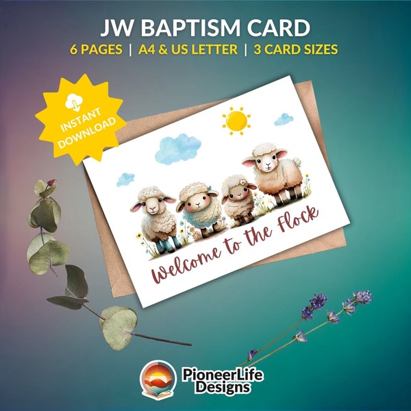 JW Baptism Card Best Life Ever Welcome Flock Cute Sheep Congratulation Greeting Digital Appreciation Humble Pretty Beautiful Printable Gift
