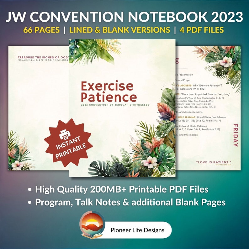 JW Printable Convention Notebook 2023 Exercise Patience Regional ...