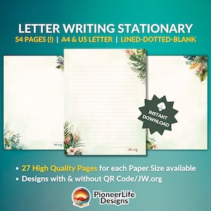 JW Papel para escribir cartas Diseño estacionario Color de agua para membrete del ministerio Plantilla de código QR de JW.org