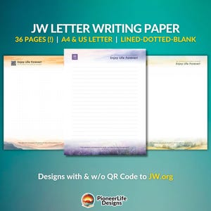 Papel para escribir cartas de JW Disfrute de la vida para siempre Papelería Diseño especial para campaña de predicación para el ministerio Membrete Plantilla de código QR de JW.org