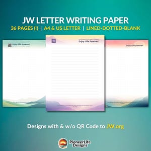 Papel para escribir cartas de JW Disfrute de la vida para siempre Papelería Diseño especial para campaña de predicación para el ministerio Membrete Plantilla de código QR de JW.org