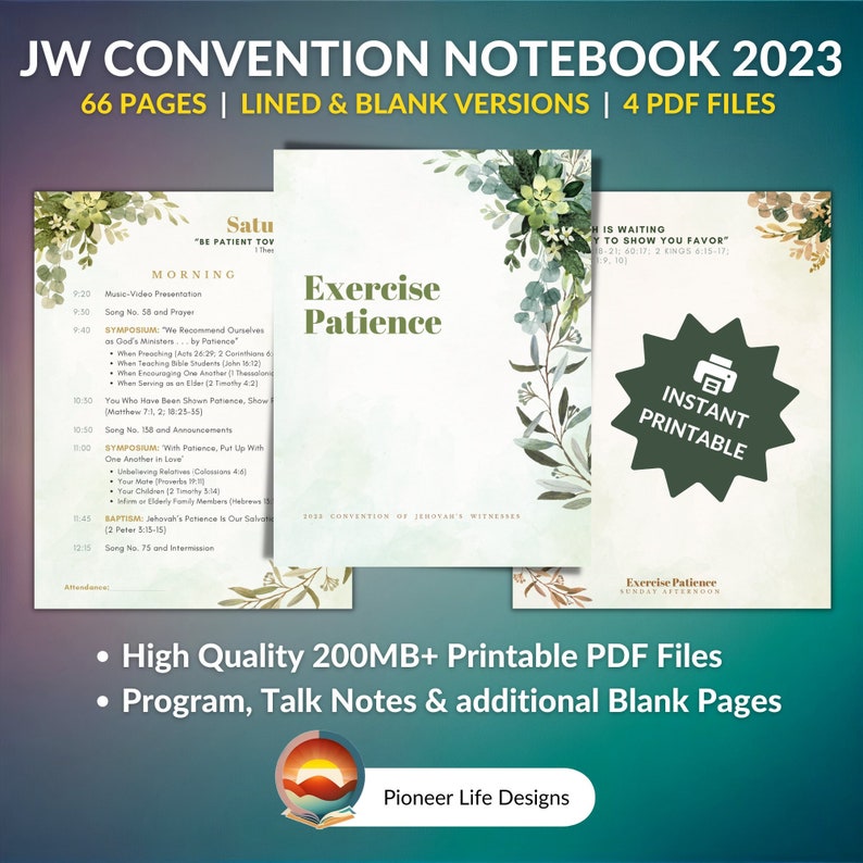 JW Printable Convention Notebook 2023 Exercise Patience Regional ...