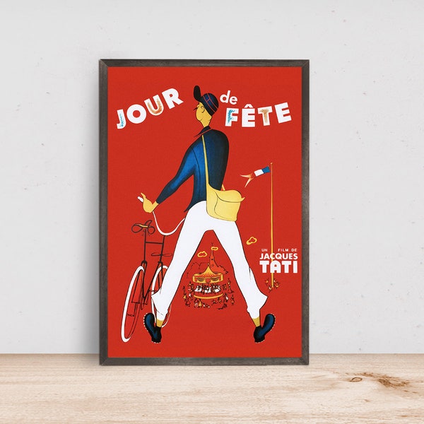 Cinema- Jour de fete poster by Jacques Tati- Room Decor Wall Art - Canvas Fabric Print - Poster Gift