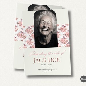 Editable Pink Flower Funeral Program Template Set, Memorial Program, Celebration of Life, Printable & Digital Funeral Program, #FNRL
