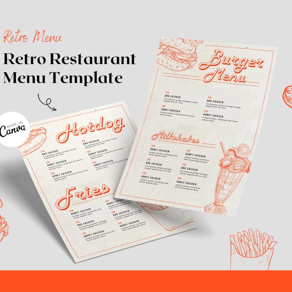 Retro Diner Menu Flyer Template, Vintage Restaurant Promotions, Printable Food Menu, Classic Eatery Canva Template