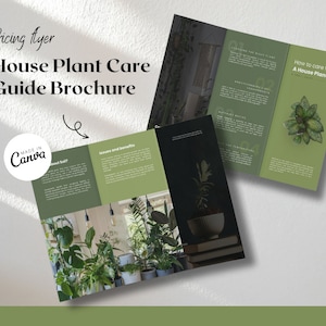 House Plant Care Trifold Brochure, Indoor Gardening Template, Printable Plant Care Guide & Tips, Green Thumb Flyer Brochure Canva Template