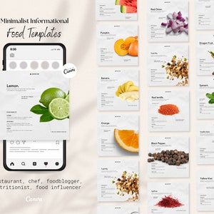 Minimalist Food Nutrition Canva Templates: Instagram, Pinterest, Facebook