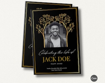 Black & Gold Funeral Program Template: Editable Memorial (Digital Download)