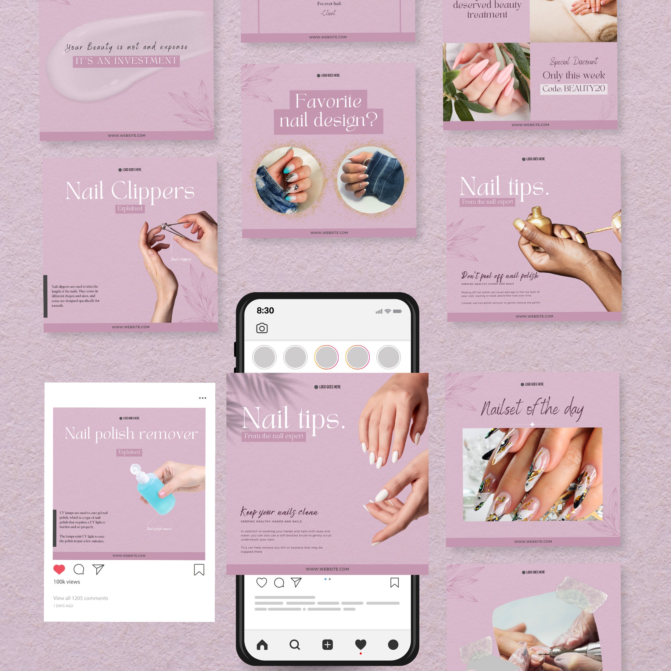 Nail Salon Instagram Post Templates: Canva Editable Designs - Etsy