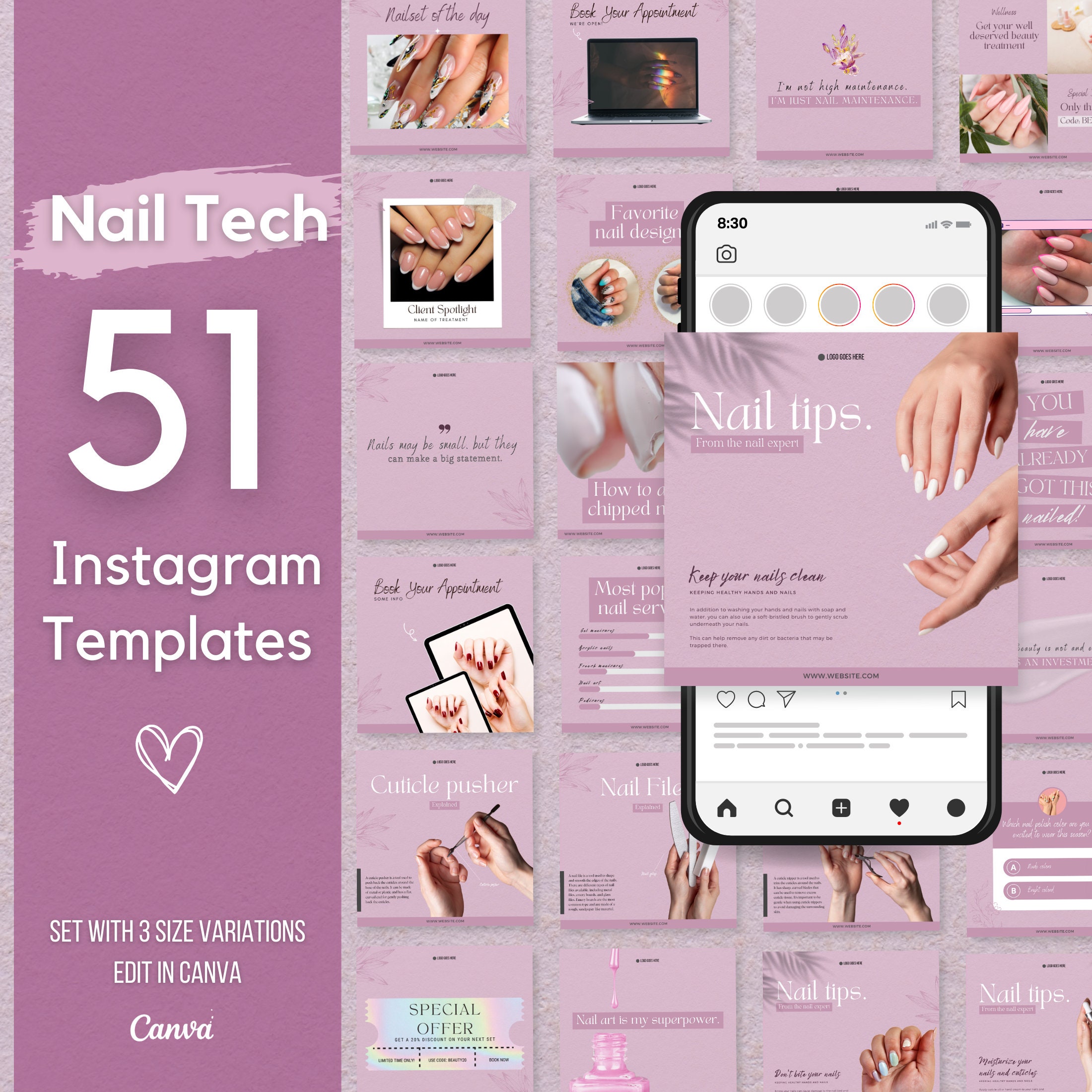 Nail Salon Instagram Post Templates: Canva Editable Designs - Etsy