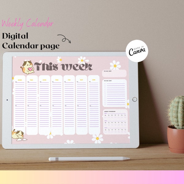 Digital Calendar Page Template, Customizable Weekly Planner, Organizational Tool, Personal and Professional Use, Canva Template