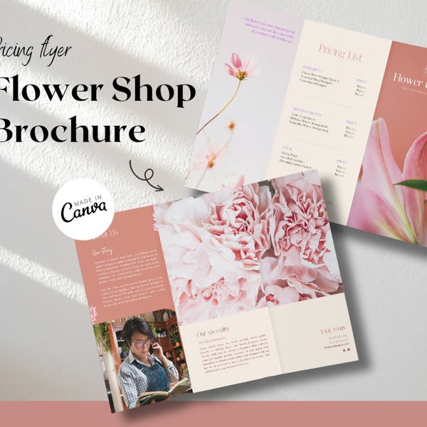 Flower Shop Trifold Brochure |  Florist Brochure Template |  Printable Floral Boutique Price List |  Flower Services Flyer Canva Template