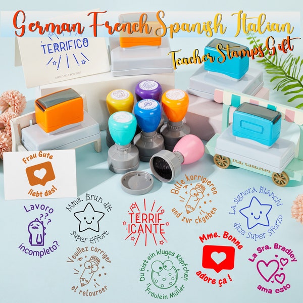 Personalise Teacher Stamps German French Lehrerstempel Tampon d'enseignant Spanish Teacher Stamp Teacher Gifts Italian Stamp Back to School