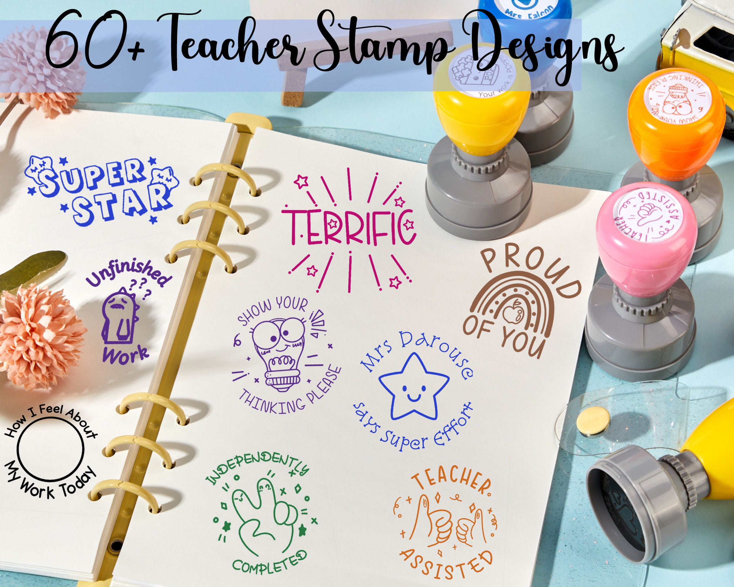 personalized teacher assisted by stamp, teacher stamp, teacher date stamps,  teacher assisted with date stamp, customer teacher date stamps
