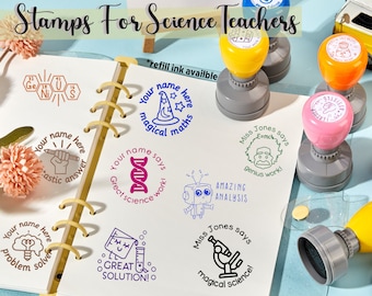 44 sellos personalizados para profesores para profesores de ciencias, sellos autoentintados para profesores de ciencias, sellos personalizados para profesores, sellos de animales personalizados, regalo para profesores