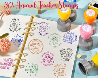 Benutzerdefinierte Lehrerstempel, Tierstempel, selbstfärbender Stempel, Schulstempel, personalisierter Lehrerstempel für die Benotung, individueller Stempel, runder Lehrerstempel