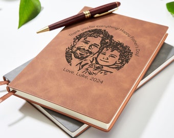 Engraved Face Journal Personalized Vintage Leather Notebook Engraved Photo Custom NoteBook Father's Day Gift Anniversary Family Journal Gift