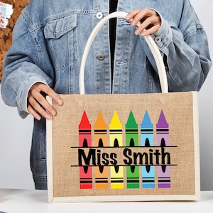 Personalisierte Name Lehrer Tasche Crayon Benutzerdefinierte Lehrer Tragetasche Lehrer Geschenke Schulter-Einkaufstasche Benutzerdefinierte Lehrer Name Tasche Benutzerdefinierte Tasche für Lehrer Bild 7