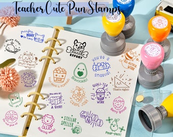 Teacher Stamps Self Inking Bravocado Pun Stamp Purr-Fect Teacher Stamp For Grading School Stamp Teacher Stamper Stamps Teacher Stamps Set