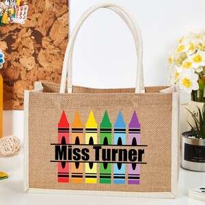 Personalisierte Name Lehrer Tasche Crayon Benutzerdefinierte Lehrer Tragetasche Lehrer Geschenke Schulter-Einkaufstasche Benutzerdefinierte Lehrer Name Tasche Benutzerdefinierte Tasche für Lehrer Bild 3