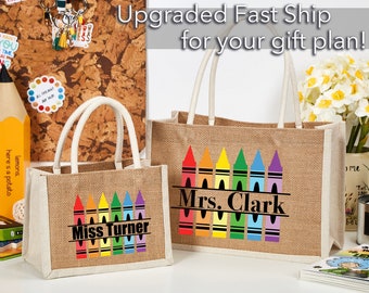 Gepersonaliseerde naam leraar tas Crayon aangepaste leraar Tote tas leraar geschenken schouder Tote tas aangepaste leraar naam tas aangepaste tas voor leraren