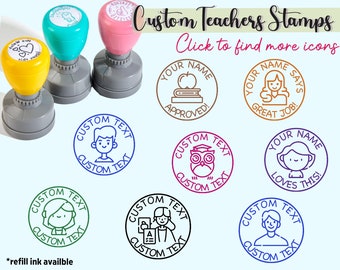 Custom Teacher Stamps Self Inking Stamp School Stamp Personalized Return Teacher Stamp for Grading Custom Stamp Teacher Stamper Round