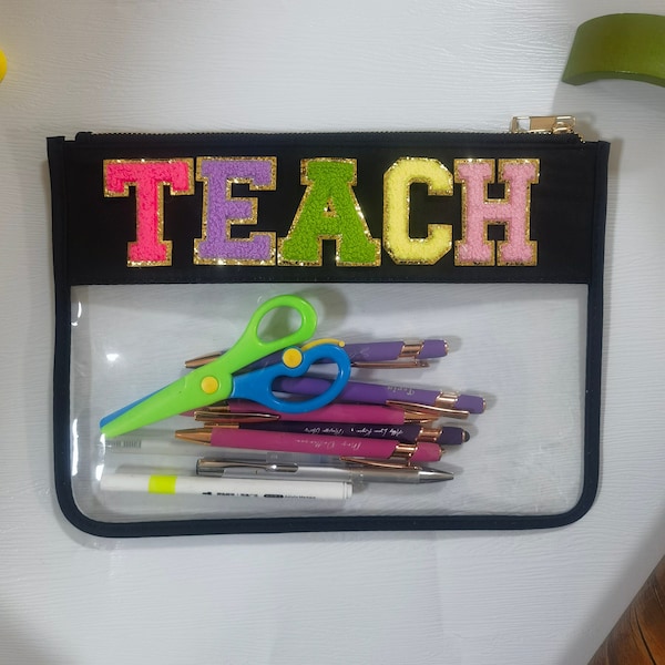 Klare transparente Teach-Reisetasche, Chenille-Patch-Tasche, Lehrtasche, Lehrertasche, Lehrerorganisation, Lehrergeschenk, Lehrerin durchsichtige Tasche