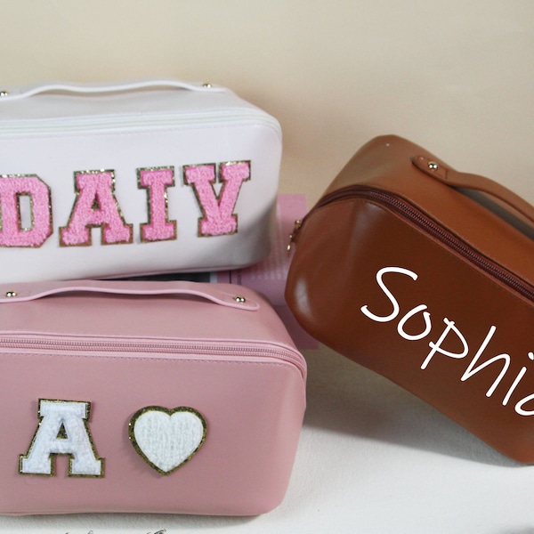 Personalised Vegan Saffiano Leather Vanity Makeup Toiletry Carry Case Cosmetic Bag Travel Bag Pencil Case girlfriend mum sister gift 18th